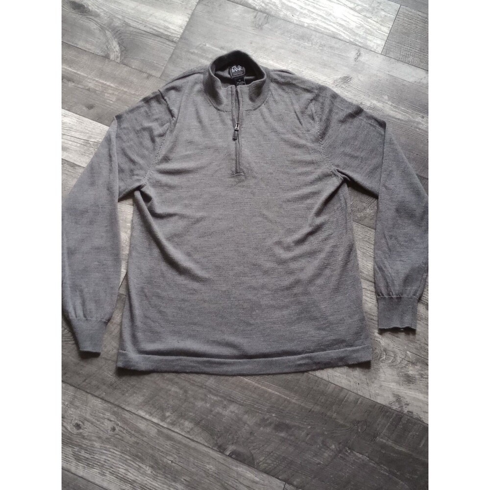Jos. A. Bank Mens XXL Gray 100% Merino Wool 1/4 Zip  Pullover Sweater